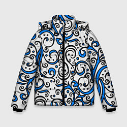 Куртка зимняя для мальчика Синие кружевные узоры, цвет: 3D-светло-серый