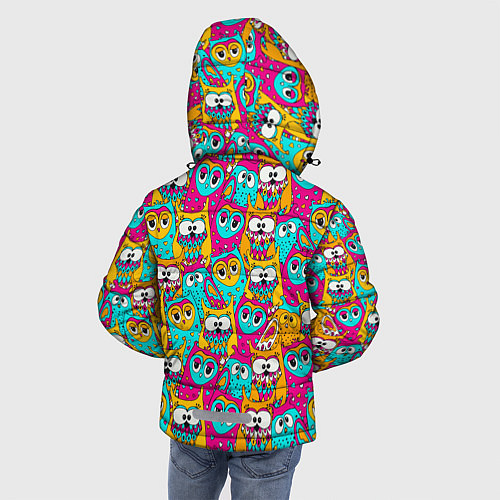 Зимняя куртка для мальчика Разноцветные совы / 3D-Красный – фото 4