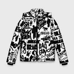 Куртка зимняя для мальчика Билли Айлиш автографы черно белый, цвет: 3D-светло-серый