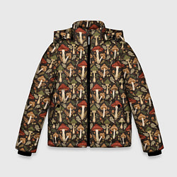 Куртка зимняя для мальчика Лесные грибы и цветы, цвет: 3D-светло-серый