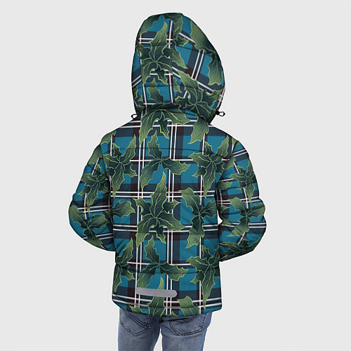 Зимняя куртка для мальчика Листья остролиста на голубой шотландке / 3D-Черный – фото 4