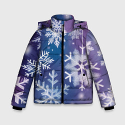 Куртка зимняя для мальчика Снежинки на фиолетово-синем фоне, цвет: 3D-черный