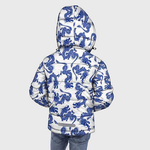 Зимняя куртка для мальчика Синие новогодние драконы / 3D-Черный – фото 4