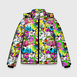 Куртка зимняя для мальчика Цветное граффити, цвет: 3D-черный