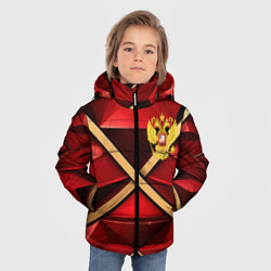 Куртка зимняя для мальчика Герб России на красном абстрактном фоне, цвет: 3D-светло-серый — фото 2