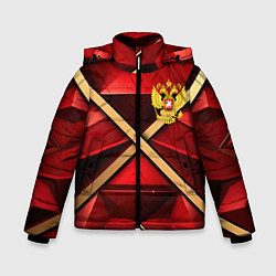 Куртка зимняя для мальчика Герб России на красном абстрактном фоне, цвет: 3D-красный
