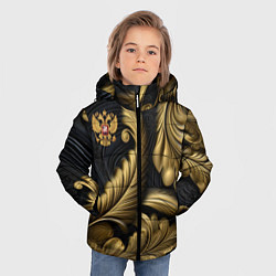 Куртка зимняя для мальчика Золотой узор и герб России, цвет: 3D-черный — фото 2