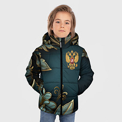 Куртка зимняя для мальчика Золотые листья и герб России, цвет: 3D-светло-серый — фото 2