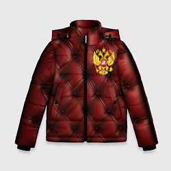 Куртка зимняя для мальчика Золотой герб России на красном кожаном фоне, цвет: 3D-светло-серый