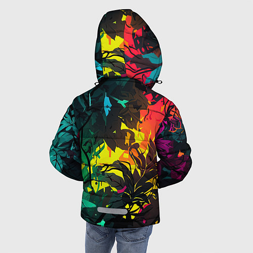Зимняя куртка для мальчика Яркие разноцветные абстрактные листья / 3D-Черный – фото 4