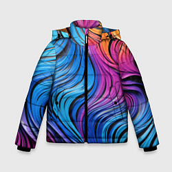 Куртка зимняя для мальчика Абстрактные неоновые линии, цвет: 3D-черный
