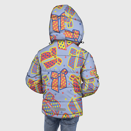 Зимняя куртка для мальчика Узор с яркими разноцветными бантами в горошек / 3D-Черный – фото 4