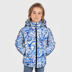 Куртка зимняя для мальчика Гжельская роспись на белом фоне, цвет: 3D-черный — фото 2