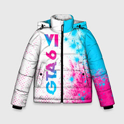 Куртка зимняя для мальчика GTA 6 neon gradient style по-вертикали, цвет: 3D-черный
