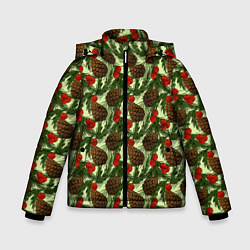 Куртка зимняя для мальчика Еловые шишки с клюквой, цвет: 3D-светло-серый