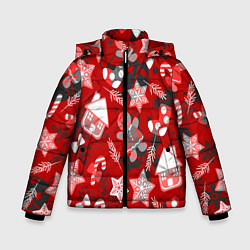 Куртка зимняя для мальчика Рождественские паттерны, цвет: 3D-красный