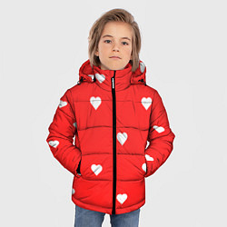 Куртка зимняя для мальчика Белые сердца на красном фоне, цвет: 3D-светло-серый — фото 2