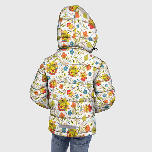 Зимняя куртка для мальчика Хохломская роспись разноцветные цветы на белом фон / 3D-Красный – фото 4