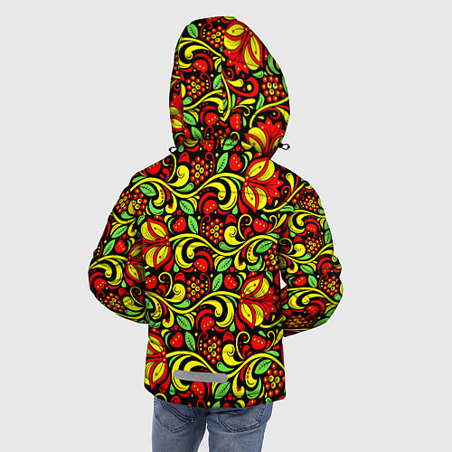 Зимняя куртка для мальчика Хохломская роспись красные цветы и ягоды / 3D-Красный – фото 4
