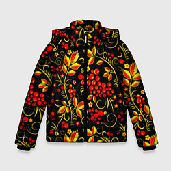 Куртка зимняя для мальчика Хохломская роспись золотистые листья чёрном фоне, цвет: 3D-светло-серый