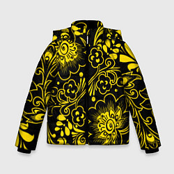 Куртка зимняя для мальчика Хохломская роспись золотые цветы на чёроном фоне, цвет: 3D-красный