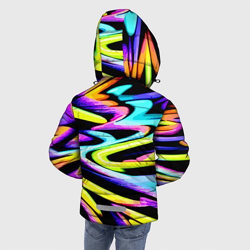 Зимняя куртка для мальчика Экспрессивная неоновая абстракция / 3D-Светло-серый – фото 4