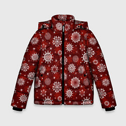 Куртка зимняя для мальчика Snowflakes on a red background, цвет: 3D-черный