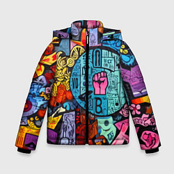 Куртка зимняя для мальчика Кулак - граффити, цвет: 3D-черный