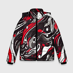 Куртка зимняя для мальчика Красно-белые волны, цвет: 3D-черный