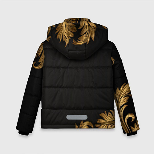 Зимняя куртка для мальчика Золотые объемные листья на черном / 3D-Светло-серый – фото 2