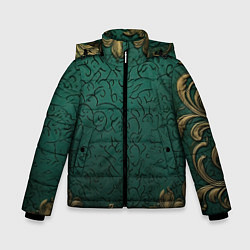 Зимняя куртка для мальчика Узоры золотые на зеленом фоне