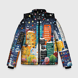 Куртка зимняя для мальчика Новогодний ночной город, цвет: 3D-светло-серый