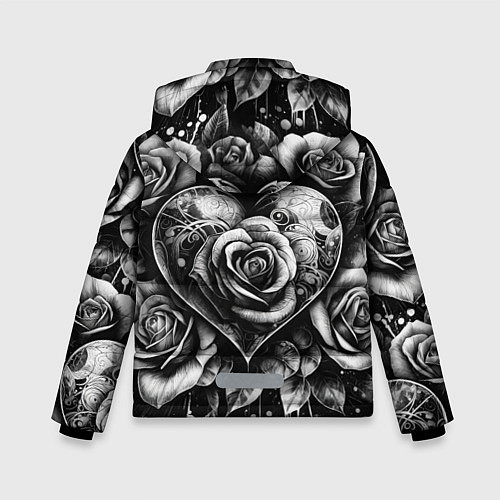 Зимняя куртка для мальчика Черно белое сердце и розы / 3D-Светло-серый – фото 2