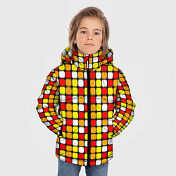 Куртка зимняя для мальчика Красные, жёлтые и белые квадраты, цвет: 3D-черный — фото 2