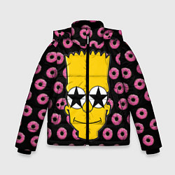Куртка зимняя для мальчика Барт Симпсон на фоне пончиков, цвет: 3D-черный