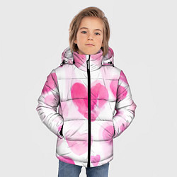 Куртка зимняя для мальчика Акварельные розовые сердечки, цвет: 3D-черный — фото 2