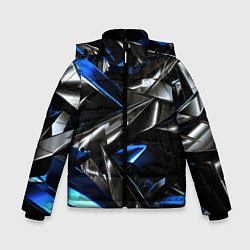 Куртка зимняя для мальчика Синие и серебряные вставки абстракции, цвет: 3D-светло-серый