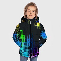 Куртка зимняя для мальчика Разноцветные прямоугольники на чёрном фоне, цвет: 3D-черный — фото 2