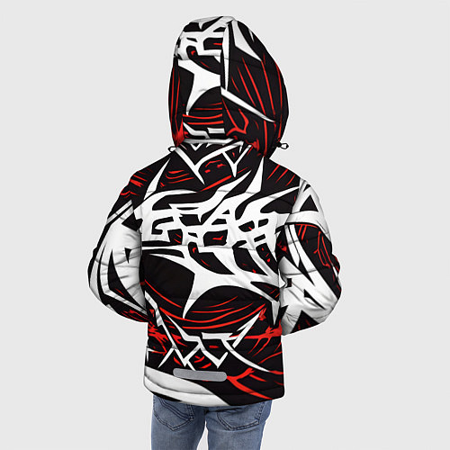Зимняя куртка для мальчика Белые и красные агрессивные линии на чёрном фоне / 3D-Черный – фото 4