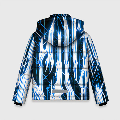 Зимняя куртка для мальчика Синие неоновые полосы на чёрном фоне / 3D-Светло-серый – фото 2