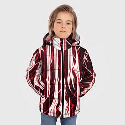 Куртка зимняя для мальчика Красные неоновые полосы на чёрном фоне, цвет: 3D-светло-серый — фото 2