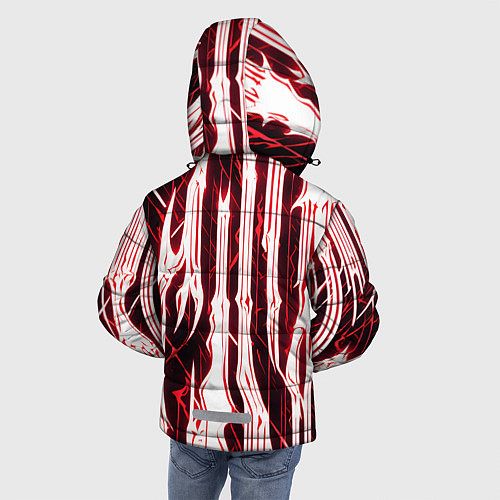 Зимняя куртка для мальчика Красные неоновые полосы на чёрном фоне / 3D-Черный – фото 4