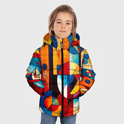 Куртка зимняя для мальчика Абстракция из ярких цветов и геометрических фигур, цвет: 3D-светло-серый — фото 2