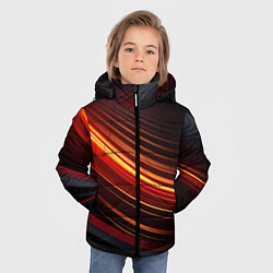Куртка зимняя для мальчика Яркая оранжевая полосы на черной абстракции, цвет: 3D-светло-серый — фото 2