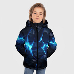 Куртка зимняя для мальчика Синий неоновый разлом черной абстракции, цвет: 3D-черный — фото 2