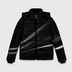 Куртка зимняя для мальчика Белые полосы на черной абстракции, цвет: 3D-черный