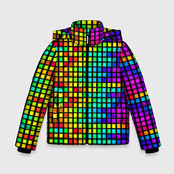 Зимняя куртка для мальчика Разноцветные квадраты на чёрном фоне
