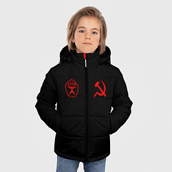 Куртка зимняя для мальчика СССР гост три полоски на белом фоне, цвет: 3D-красный — фото 2