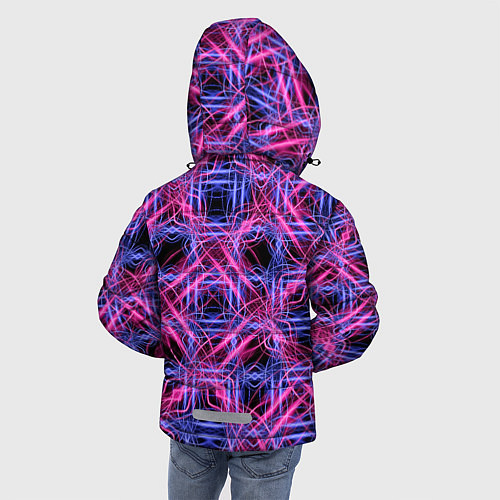 Зимняя куртка для мальчика Розово-фиолетовые светящиеся переплетения / 3D-Черный – фото 4
