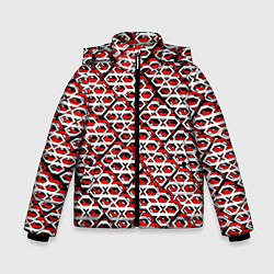 Куртка зимняя для мальчика Красно-белый узор на чёрном фоне, цвет: 3D-светло-серый